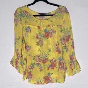 Zac & Rachel Yellow Red Floral Boho Blouse 2X